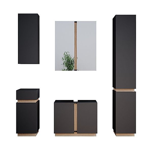 Vicco Badmöbel-Set Gloria, Anthrazit/Sonoma, 5 Teile, günstig online kaufen