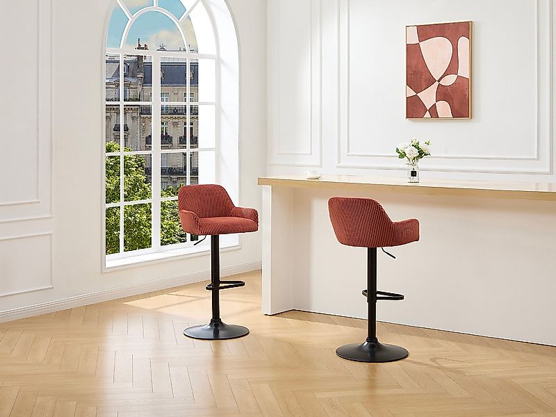 Barhocker 2er-Set höhenverstellbar - Cord & schwarzes Metall - Terrakotta - günstig online kaufen