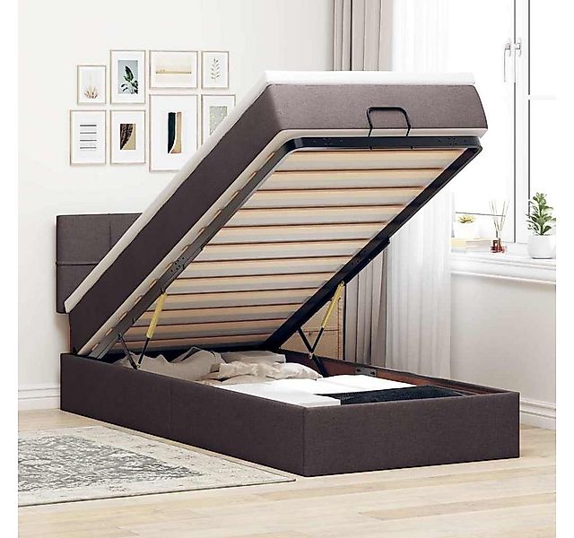 vidaXL Bett, Ottoman-Bett mit Matratze & LEDs Dunkelbraun 90x190 cm Stoff günstig online kaufen