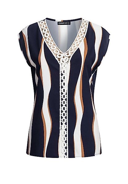CLOUD 5IVE T-Shirt CLOUD 5IVE V-Neck Top mit Häkelbordüre und Wellen Print günstig online kaufen