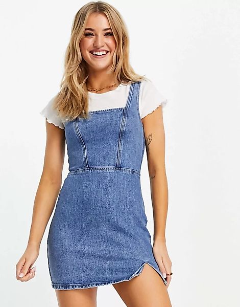 ASOS DESIGN – Figurbetontes Kleid aus Jeansstoff im Trägerkleid-Stil mit Na günstig online kaufen