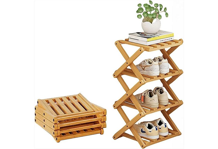 KingLux Schuhregal 4 Schichten Bambus Faltbare Schuhe Veranstalter für Eing günstig online kaufen