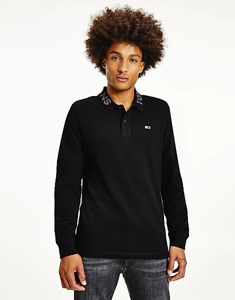 Tommy Jeans – Langärmliges Pikee-Polohemd in Schwarz mit farblich abgestimm günstig online kaufen