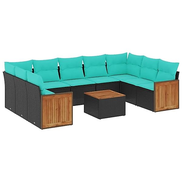 vidaXL 10-Tlg Gartensofa-Set mit Kissen Schwarz Polyrattan 3227961 günstig online kaufen