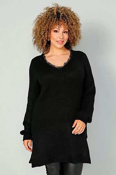 MIAMODA Strickpullover Long-Pullover V-Ausschnitt mit Spitze günstig online kaufen