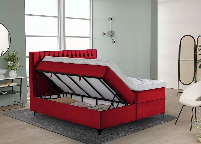 BettCo Stauraumbett Vegas (in Samt Rot, 160 x 200 cm), Chesterfiel-Design m günstig online kaufen