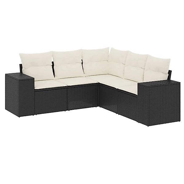 vidaXL 5-Tlg Garten-Sofagarnitur mit Kissen Schwarz Poly Rattan 3222545 günstig online kaufen