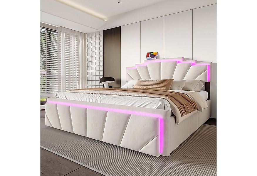 Celya Polsterbett Doppelbett mit einzigartigem trapezförmigem Kopfteil (USB günstig online kaufen