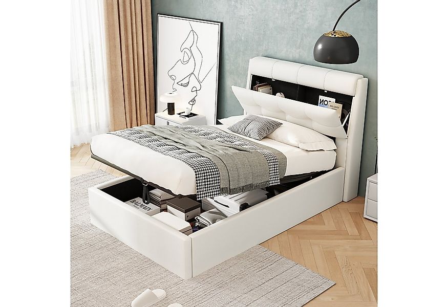 STILVORA Polsterbett 90×200 Polsterbett Funktionsbett mit verdeckt Kopfteil günstig online kaufen