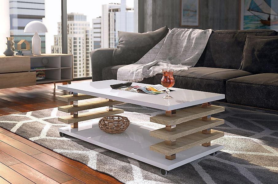 designimpex Couchtisch Carl Svensson DC-3 Wohnzimmertisch Tisch mit Rollen günstig online kaufen