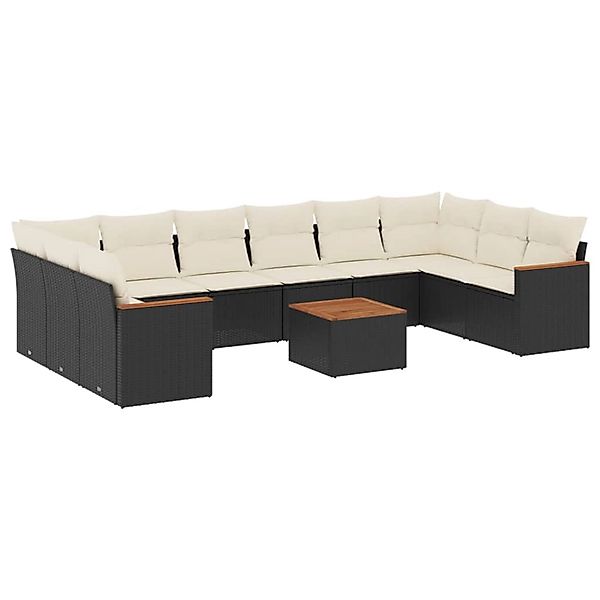 vidaXL 11-Tlg Garten-Sofagarnitur mit Kissen Schwarz Poly Rattan 3226329 günstig online kaufen