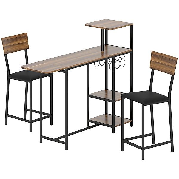 HOMCOM Bartisch mit Barhocker Set Bartisch-Set für Esszimmer Küche Braun günstig online kaufen