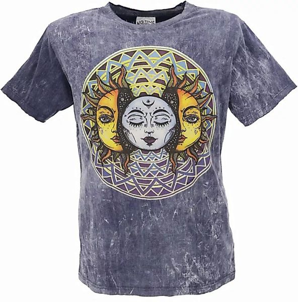Guru-Shop T-Shirt No time T-Shirt - Sonne-Mond blau Goa Style, Festival, al günstig online kaufen