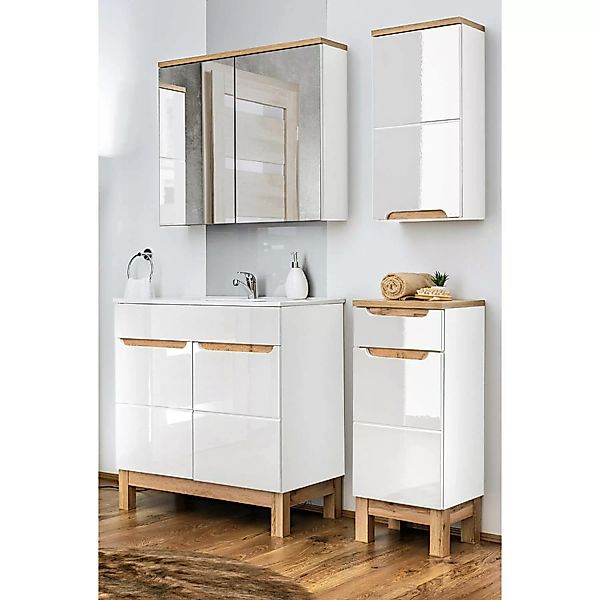 Badezimmer Möbel Set 4-teilig 80 cm inkl Keramik Waschtisch SOLNA-56 Hochgl günstig online kaufen