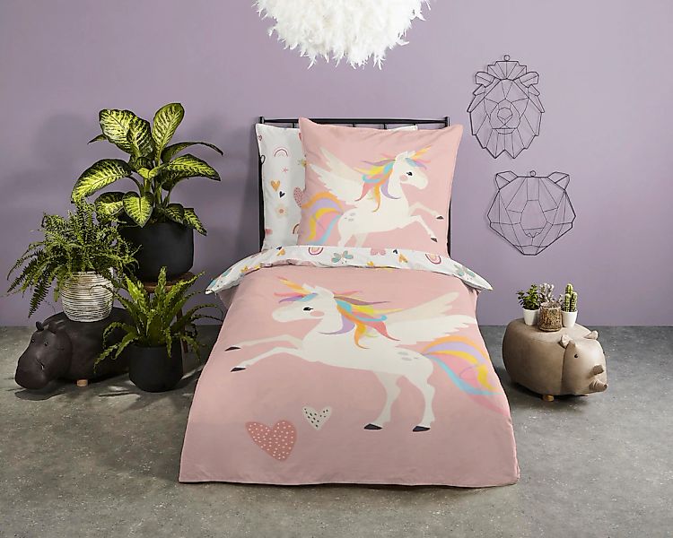 good morning Kinderbettwäsche "Unicorn" 2 Stk. tlg. Baumwolle, 135x200, Rei günstig online kaufen