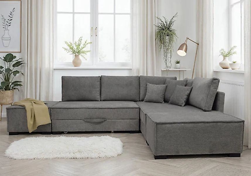 Home affaire Ecksofa inkl. Bettfunktion, Bettkasten, 3 Zierkissen, Boxsprin günstig online kaufen