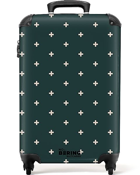 NoBoringSuitcases.com© Hartschalen-Trolley Grün mit weißen Pluszeichen günstig online kaufen