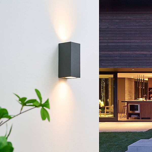 Lucande Wandstrahler Lavina, 17 cm, anthrazit, GU10, 2-fl. günstig online kaufen