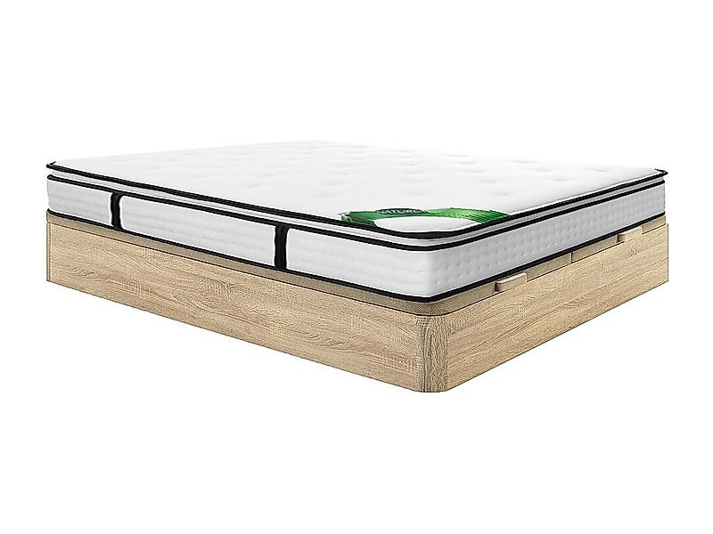 Set 180 x 200 cm - Bettkasten Natur Hell + Taschenfederkernmatratze 7 Zonen günstig online kaufen