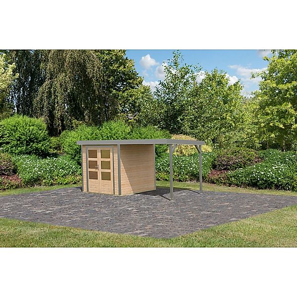 Karibu Gartenhaus Ernesto A m. Anbaudach Natur/Grau 208,5 x 209 x 213 cm günstig online kaufen