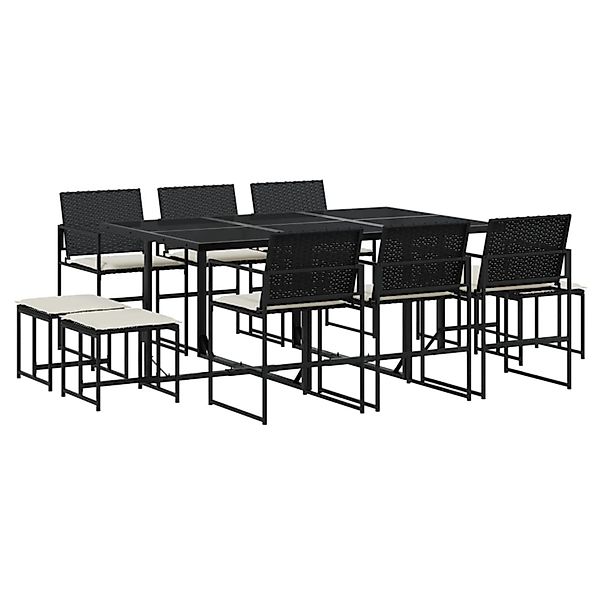 vidaXL 11-Tlg Garten-Essgruppe mit Kissen Schwarz Poly Rattan 3295069 günstig online kaufen
