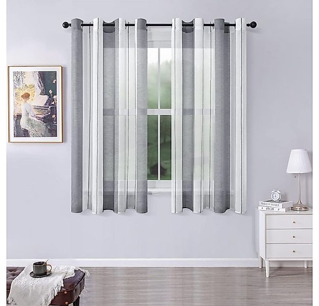 NUODWELL Gardine Voile Gardinen mit Ösen, 2er Set Halbtransparent Streifen günstig online kaufen