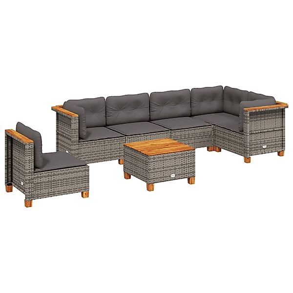 vidaXL 7-Tlg Garten-Sofagarnitur mit Kissen Grau Poly Rattan 3261876 günstig online kaufen