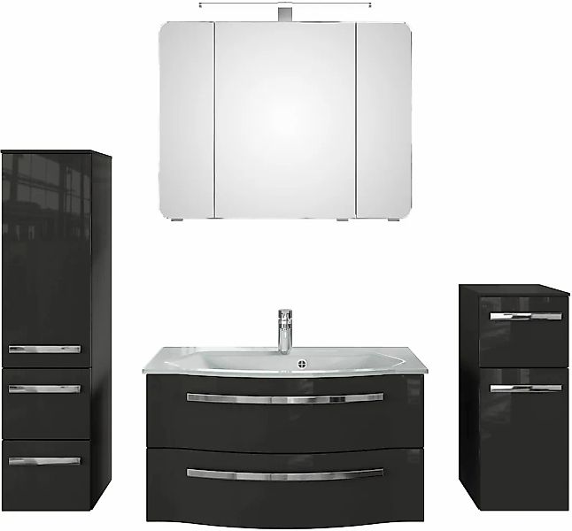 Saphir Badmöbel-Set "Serie 4005, vormontiert, Glaswaschbecken, Spiegelschra günstig online kaufen