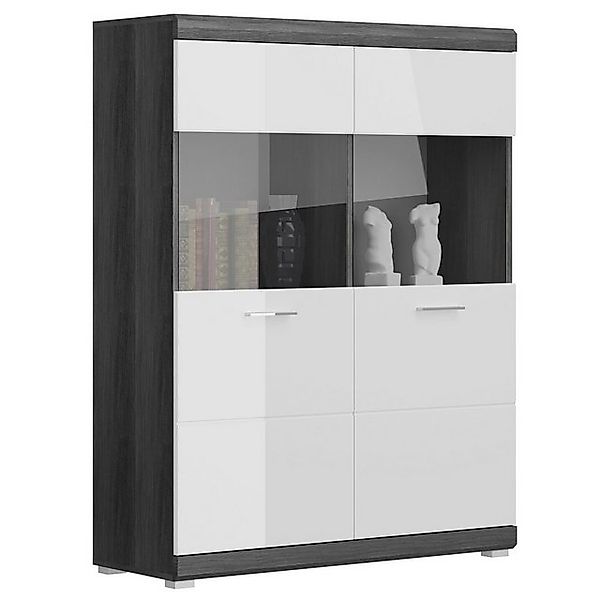 Newroom Vitrine Marec Vitrine Rauchsilber Weiß Hochglanz Modern Vitrinensch günstig online kaufen