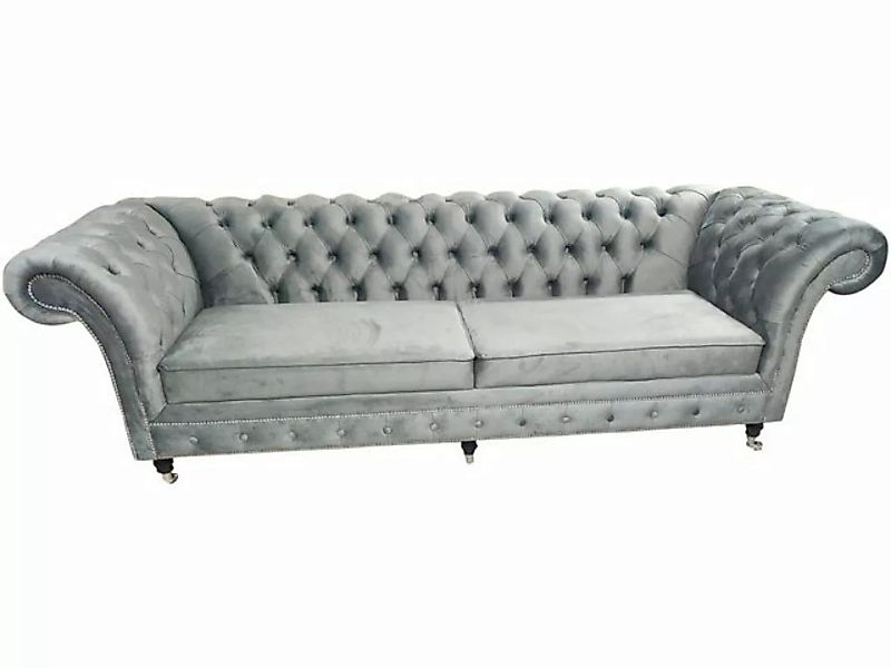 JVmoebel Chesterfield-Sofa Großes 3-Sitzer-Sofa aus grauem Chesterfield-Sto günstig online kaufen