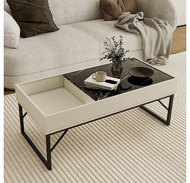 Vicco Couchtisch Lunero, Creme-Weiß/Marmor, 105 x 50 cm günstig online kaufen