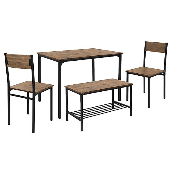 ML-Design Essgruppe Set 4-Tlg Eiche-Rustikal Tisch 2 Stühlen Bank für 4 Per günstig online kaufen