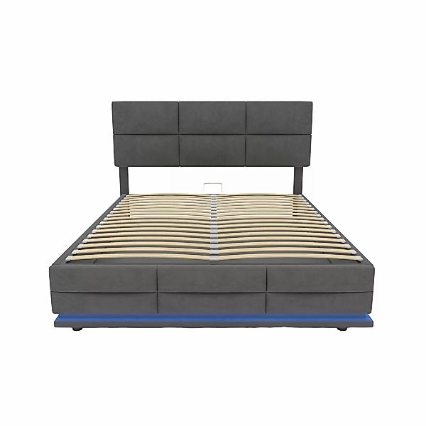 Bett 160x200 mit bettkasten Doppelbett mit Stauraum Grauer Samtstoff LED Do günstig online kaufen
