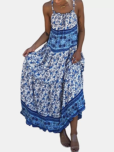 Bohemian Ethnic Floral Print Straps Maxi Kleid Für Damen günstig online kaufen