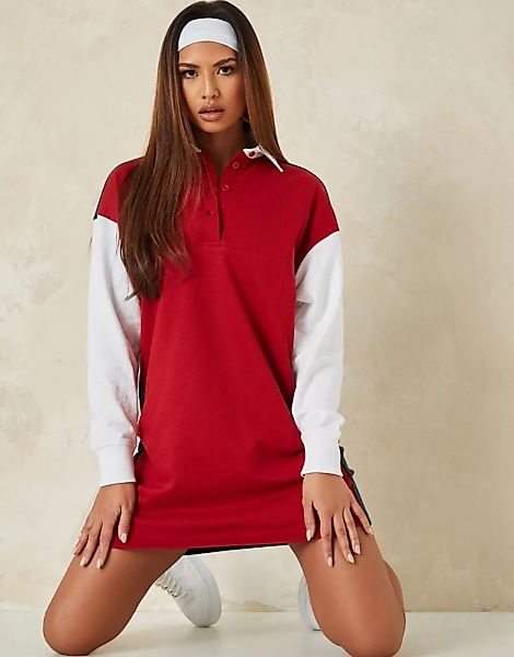 Missguided – Rugby-T-Shirt-Kleid mit Farbblockdesign-Rot günstig online kaufen