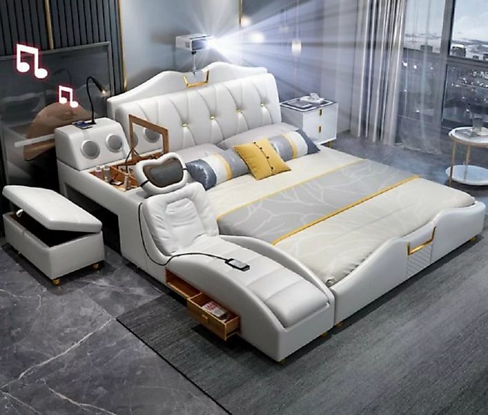JVmoebel Bett Multifunktions Bett Weiß Betten Doppel Regal 180x200cm Neu (1 günstig online kaufen