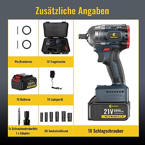 CONENTOOL Akku-Schlagschrauber 21V, (Set, 12-tlg), 2-in-1 günstig online kaufen