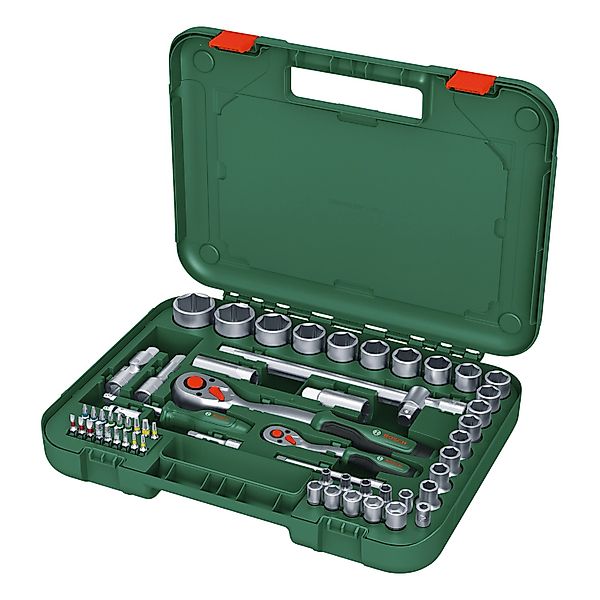 Bosch Werkzeugkoffer mit 57-teiligem Ratschenschlüssel-Set günstig online kaufen