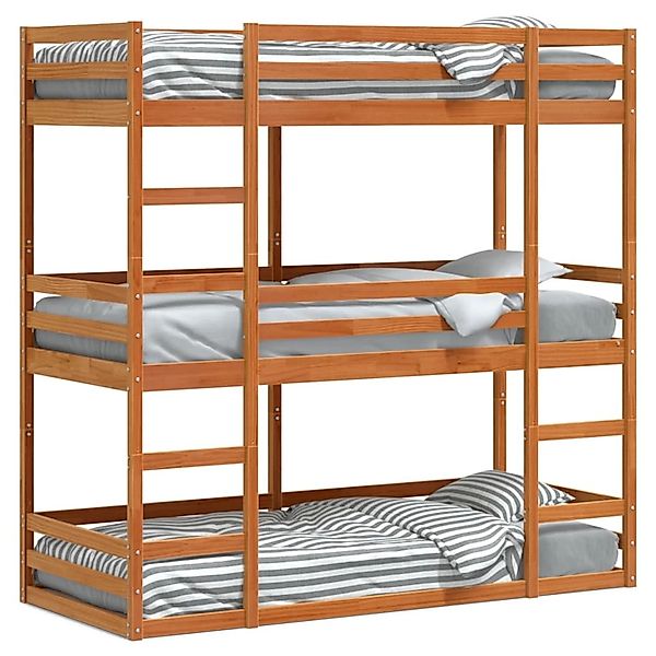 vidaXL Dreifach-Etagenbett Wachsbraun 90x200 cm Massivholz Kiefer2106437 günstig online kaufen