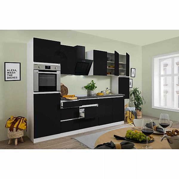 Respekta Küchenzeile GLRP320HWS Grifflos 320 cm Schwarz Hochglanz-Weiß günstig online kaufen