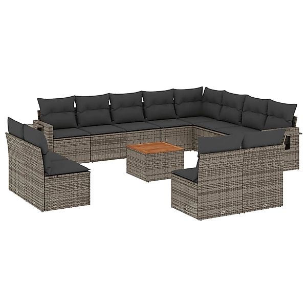 vidaXL 13-Tlg Garten-Sofagarnitur mit Kissen Grau Poly Rattan 3257145 günstig online kaufen