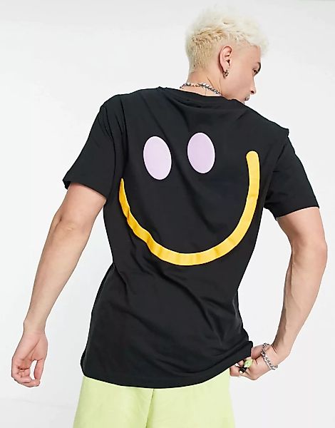 Crooked Tongues – T-Shirt in Schwarz mit Smiley-Prints günstig online kaufen