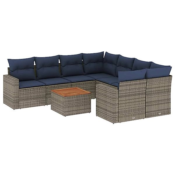 vidaXL 9-Tlg Garten-Sofagarnitur mit Kissen Grau Poly Rattan 3256383 günstig online kaufen