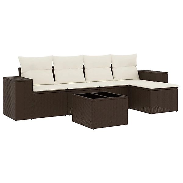 vidaXL 6-Tlg Garten-Sofagarnitur mit Kissen Braun Poly Rattan 3254840 günstig online kaufen