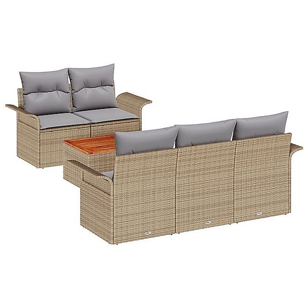 vidaXL Loungesofa 6-tlg. Garten-Sofagarnitur mit Kissen Beige Poly Rattan, günstig online kaufen