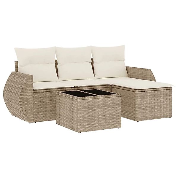 vidaXL 5-Tlg Garten-Sofagarnitur mit Kissen Beige Poly Rattan 3253615 günstig online kaufen