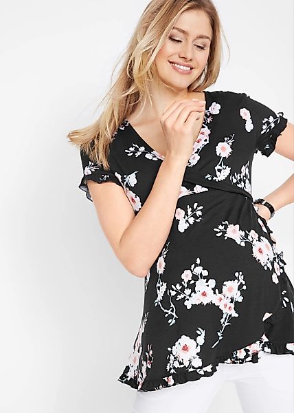 bonprix Tunika ausgestellte Passform, mit V-Ausschnitt, mit kurzem Arm günstig online kaufen