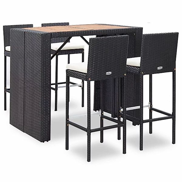 5-tlg. Garten-bar-set Poly Rattan Und Akazienholz Schwarz günstig online kaufen