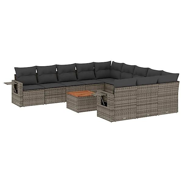 vidaXL 12-Tlg Garten-Sofagarnitur mit Kissen Grau Poly Rattan 3224793 günstig online kaufen