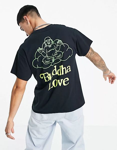 New Love Club – T-Shirt in Schwarz mit Buddha Love-Schritzug günstig online kaufen